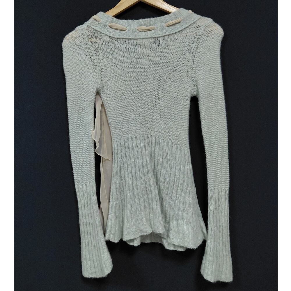 Sleeping on Snow Wool Blend Gray Ribbed Tie Neck Sweater Women Size M - Picture 3 of 10